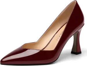 NUMALEO Womens Slip On Dress Solid Pointed Toe Dating Patent Spool High Heel Pumps Shoes 3.3 Inch
