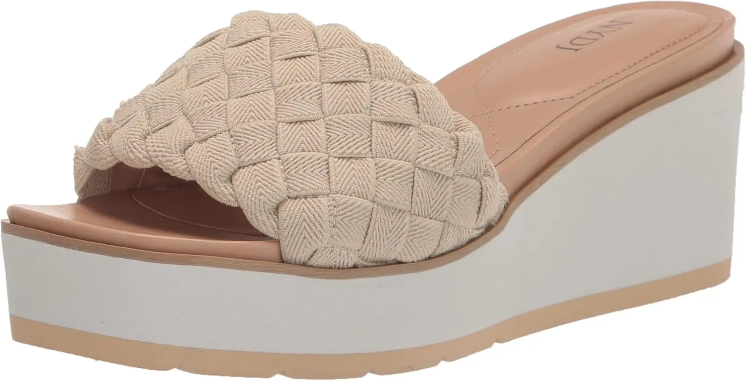 NYDJ Women's Rora Stretch Elastic Wedge Sandal, Sandstone, 5.5