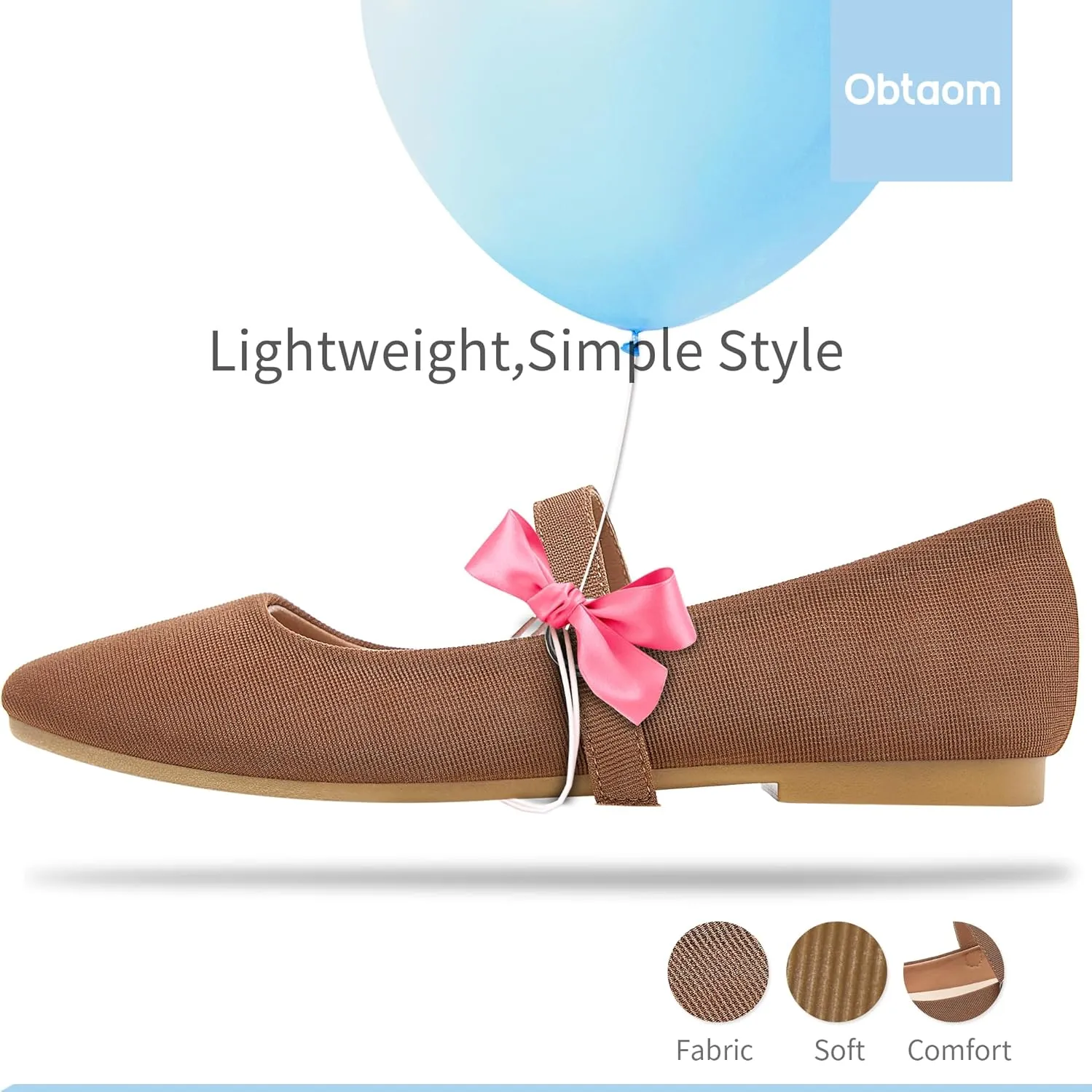 Obtaom Mary Jane Flat Shoes Round Toe Ballet Flats for Women Dressy Fabric Business Flats Comfortable Classic Strap Flats for Office