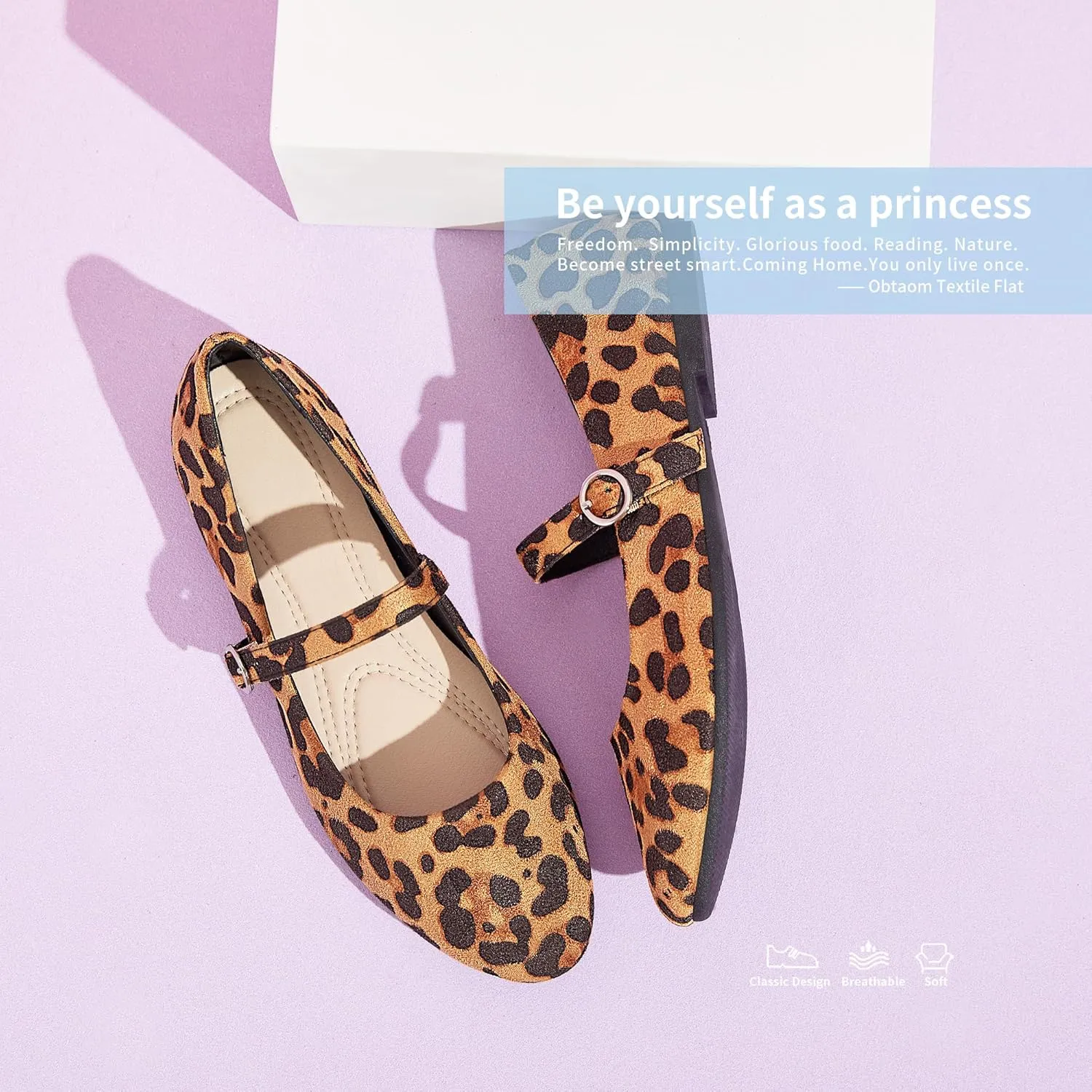 Obtaom Mary Jane Flat Shoes Round Toe Ballet Flats for Women Dressy Fabric Business Flats Comfortable Classic Strap Flats for Office