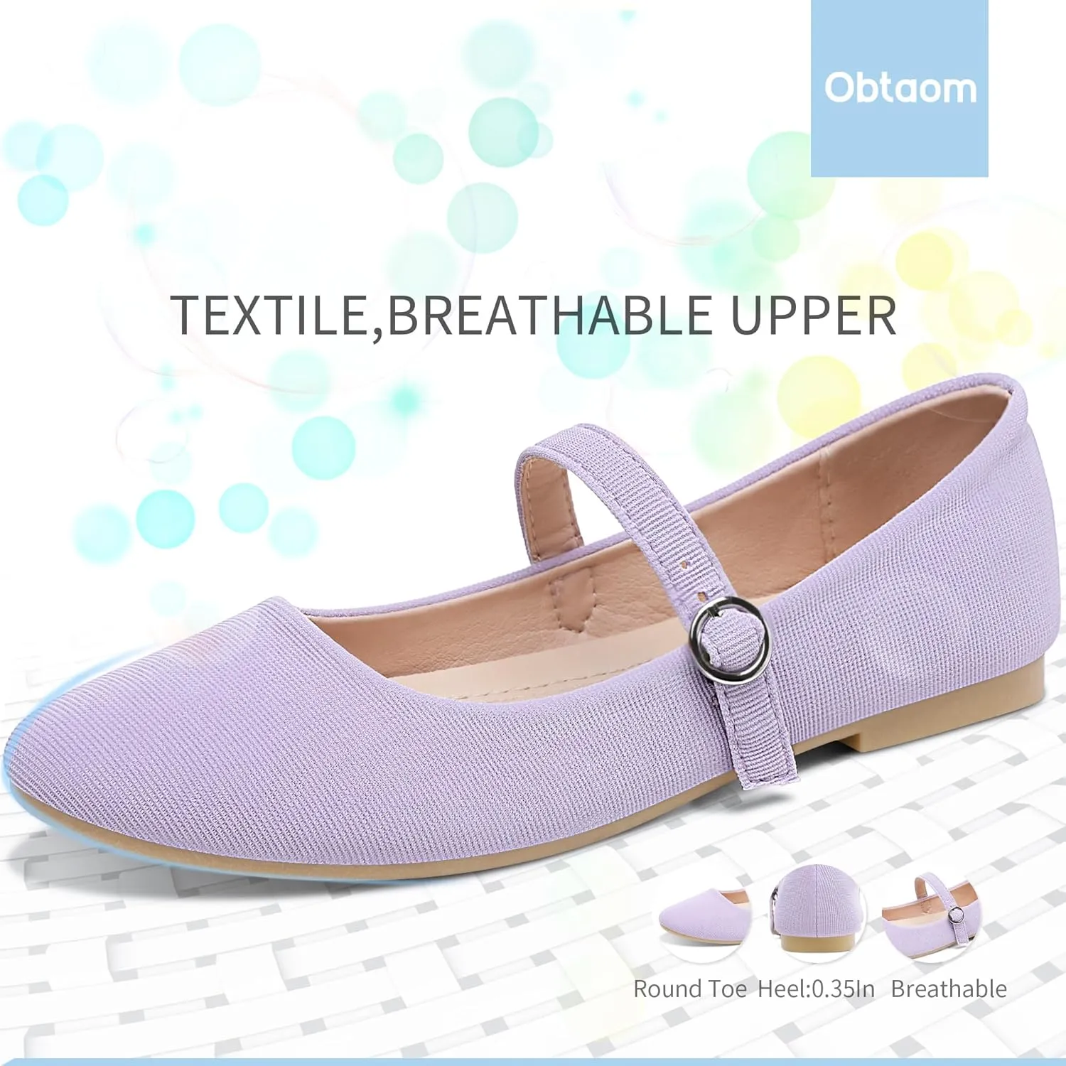 Obtaom Mary Jane Flat Shoes Round Toe Ballet Flats for Women Dressy Fabric Business Flats Comfortable Classic Strap Flats for Office