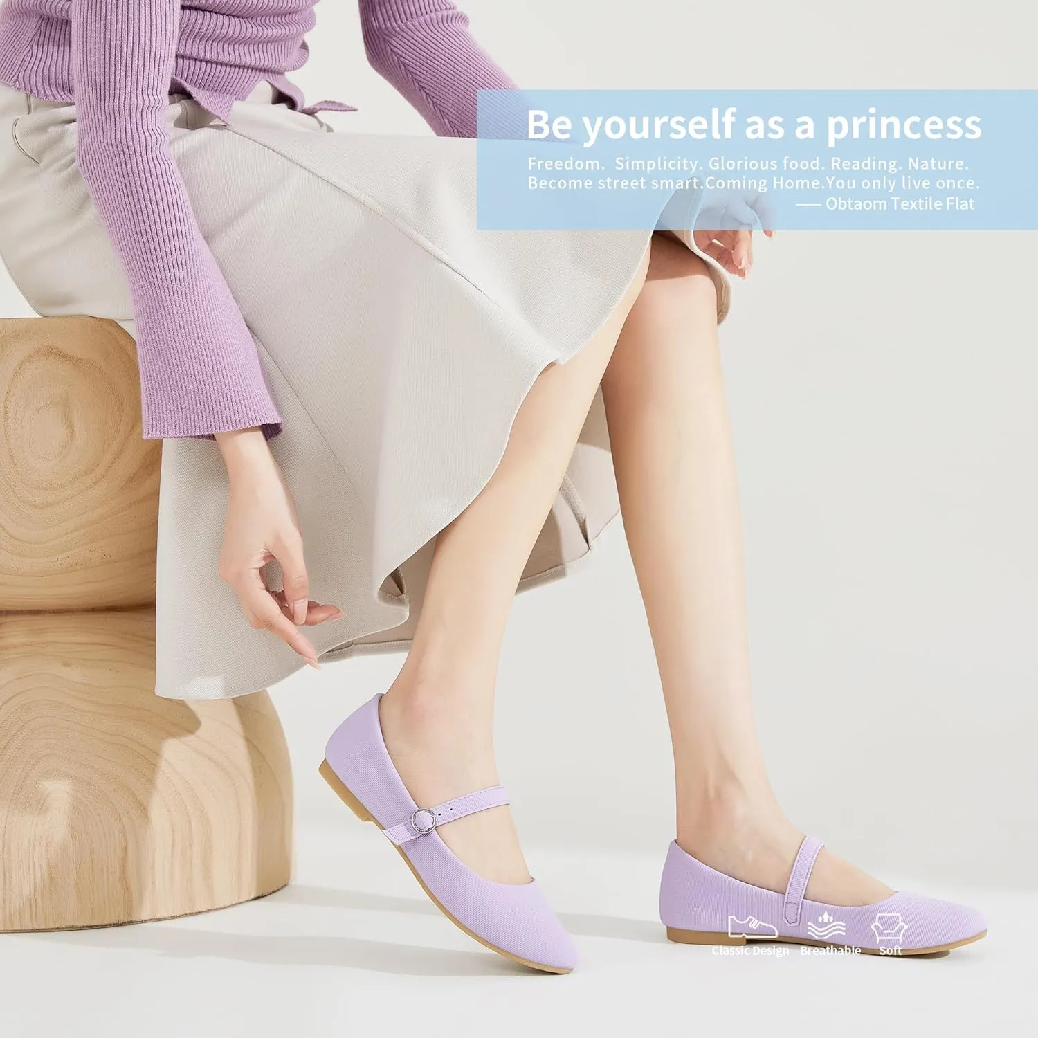 Obtaom Mary Jane Flat Shoes Round Toe Ballet Flats for Women Dressy Fabric Business Flats Comfortable Classic Strap Flats for Office