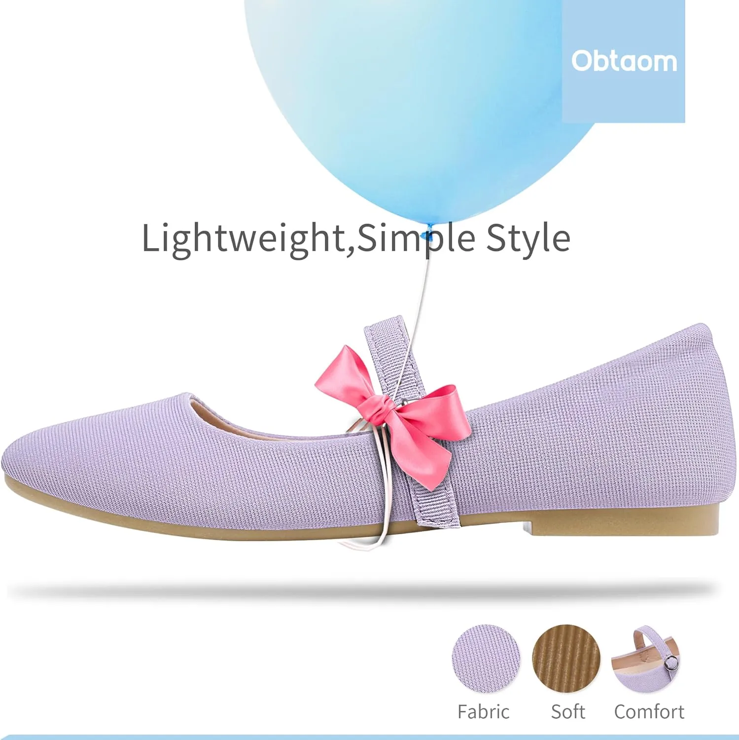 Obtaom Mary Jane Flat Shoes Round Toe Ballet Flats for Women Dressy Fabric Business Flats Comfortable Classic Strap Flats for Office