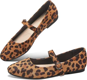 Obtaom Mary Jane Flat Shoes Round Toe Ballet Flats for Women Dressy Fabric Business Flats Comfortable Classic Strap Flats for Office