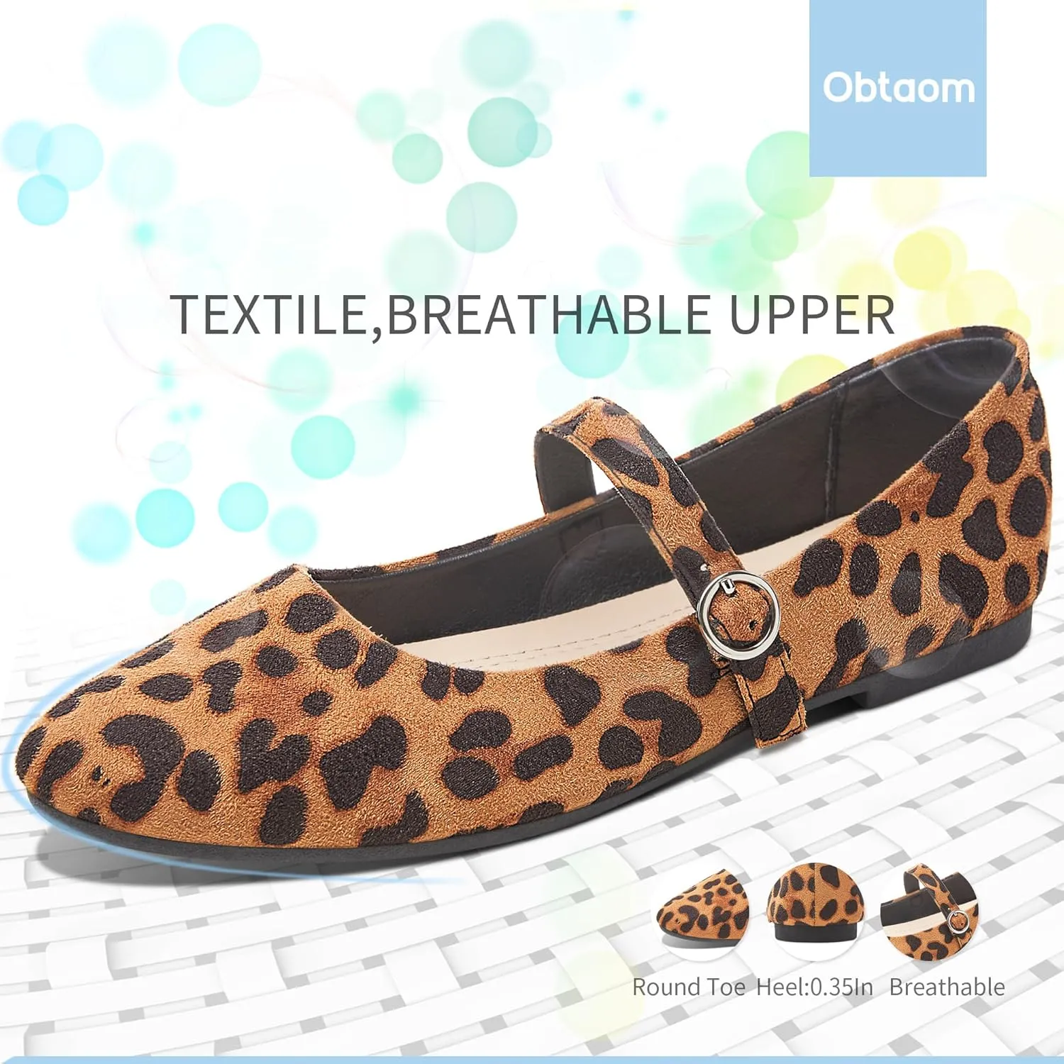 Obtaom Mary Jane Flat Shoes Round Toe Ballet Flats for Women Dressy Fabric Business Flats Comfortable Classic Strap Flats for Office