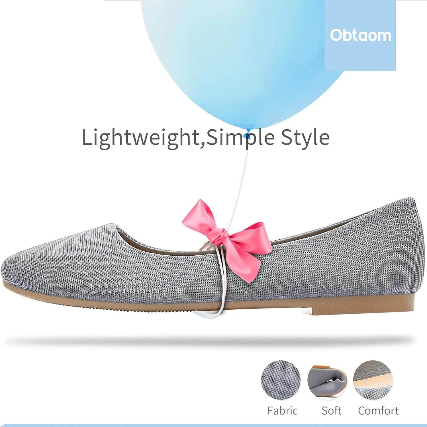 Obtaom Round Toe Women Flat Shoes Slip on Girls Dress Black Ballet Flats