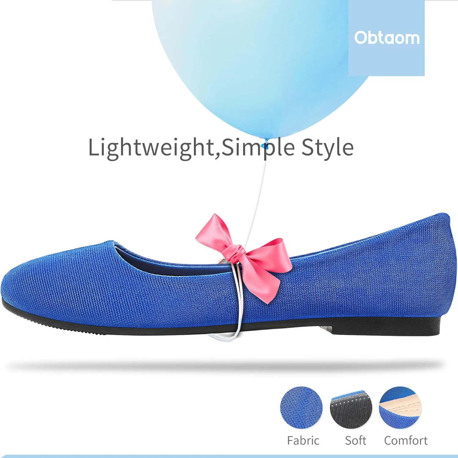Obtaom Round Toe Women Flat Shoes Slip on Girls Dress Black Ballet Flats