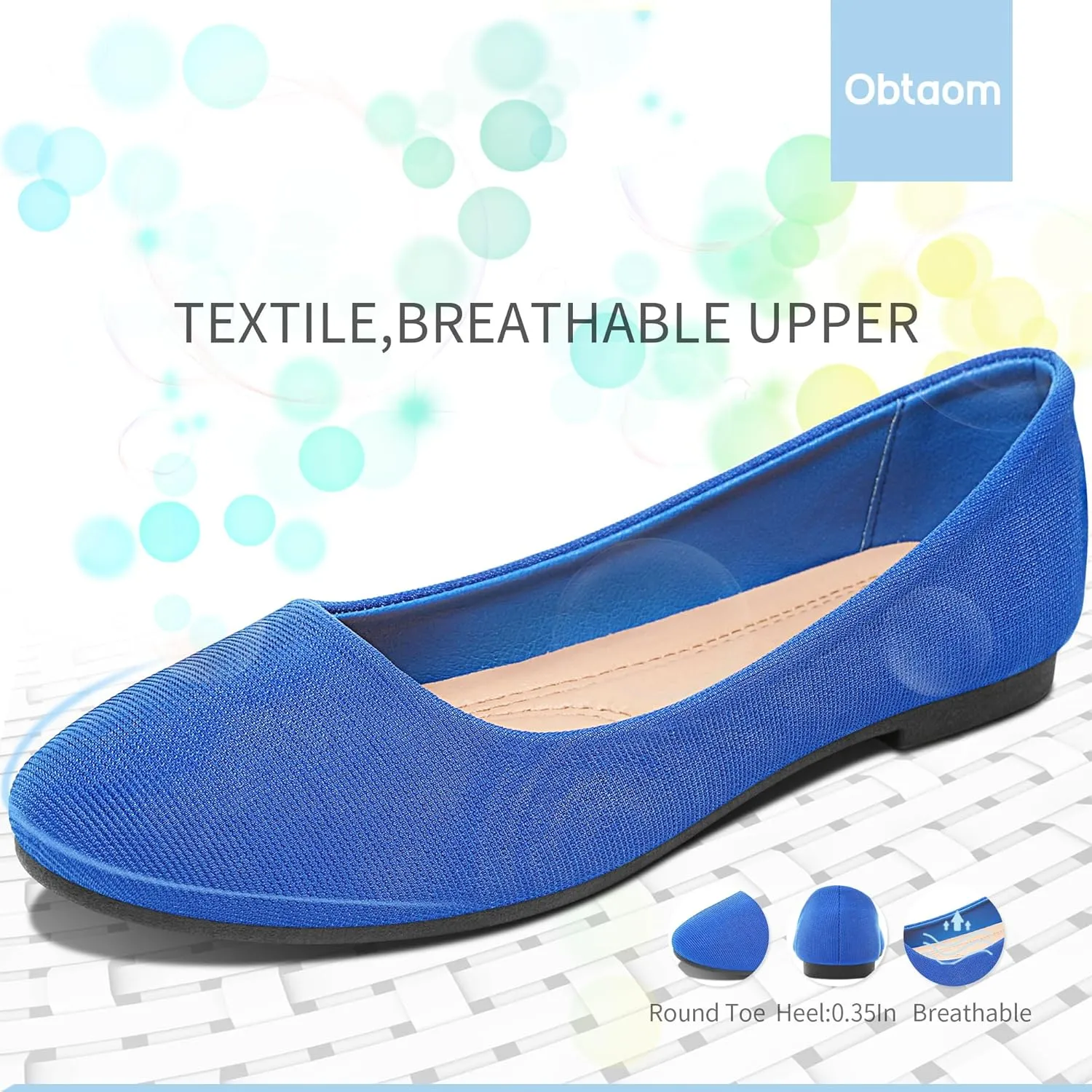 Obtaom Round Toe Women Flat Shoes Slip on Girls Dress Black Ballet Flats