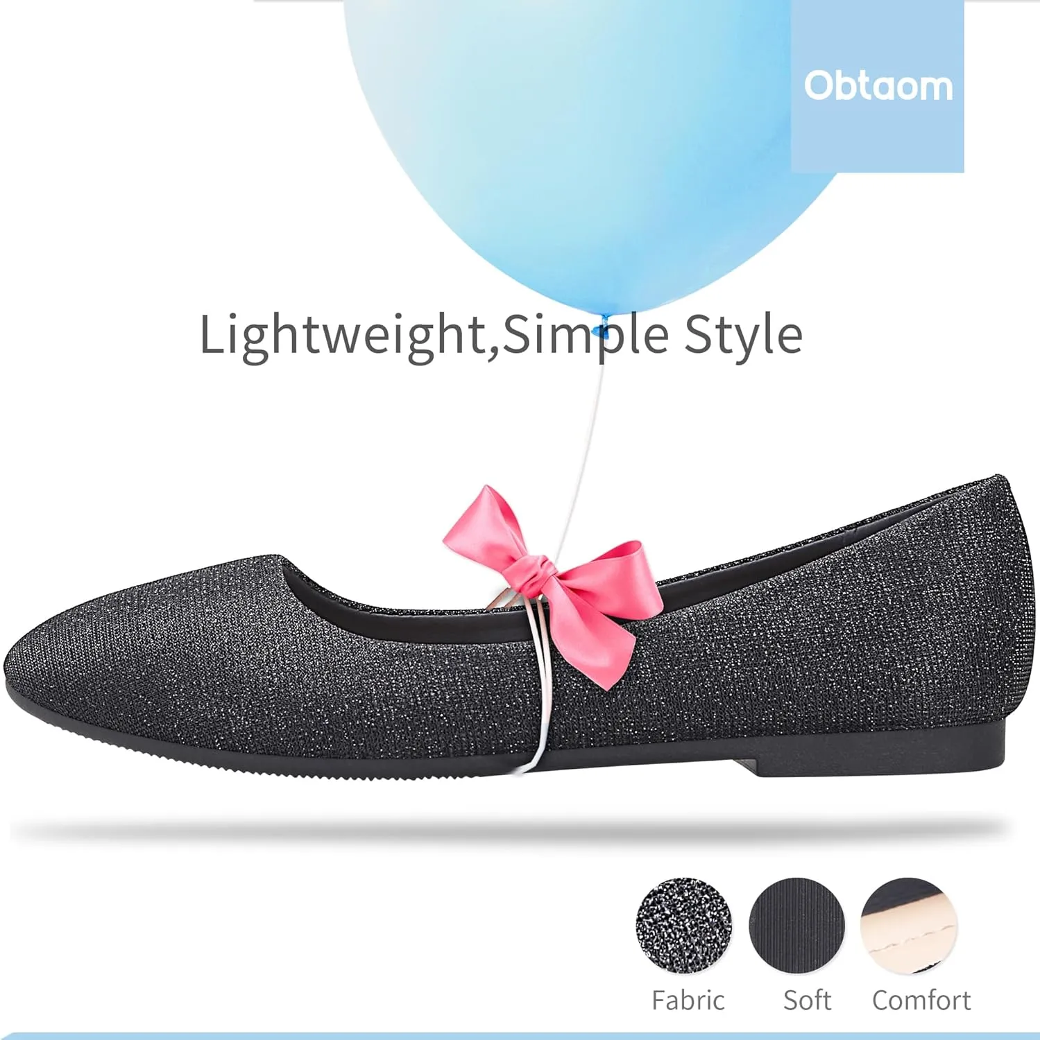 Obtaom Round Toe Women Flat Shoes Slip on Girls Dress Black Ballet Flats