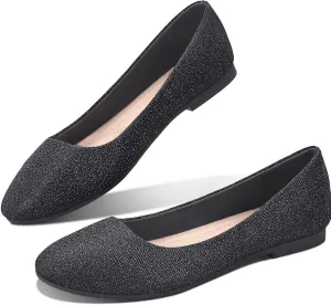 Obtaom Round Toe Women Flat Shoes Slip on Girls Dress Black Ballet Flats