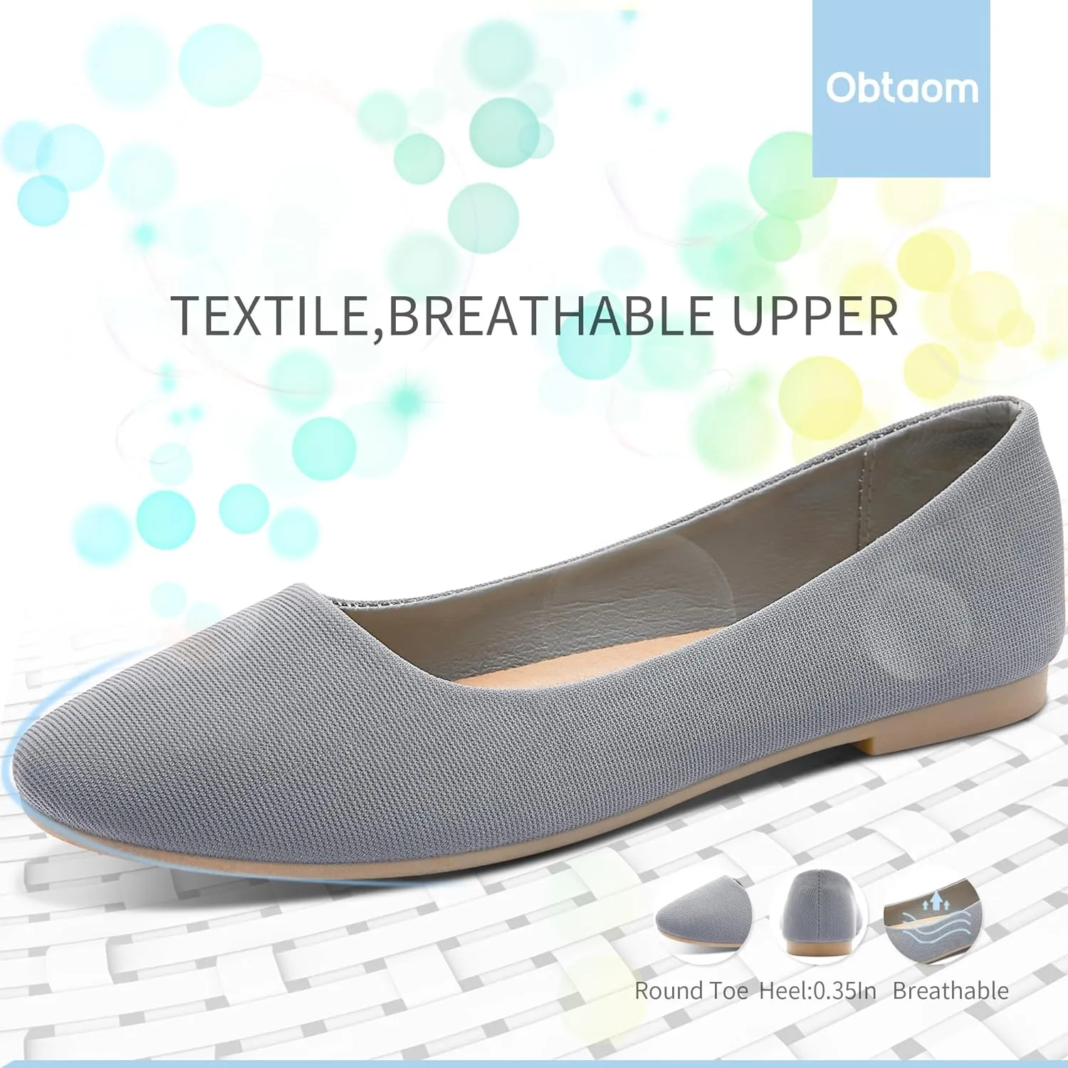 Obtaom Round Toe Women Flat Shoes Slip on Girls Dress Black Ballet Flats