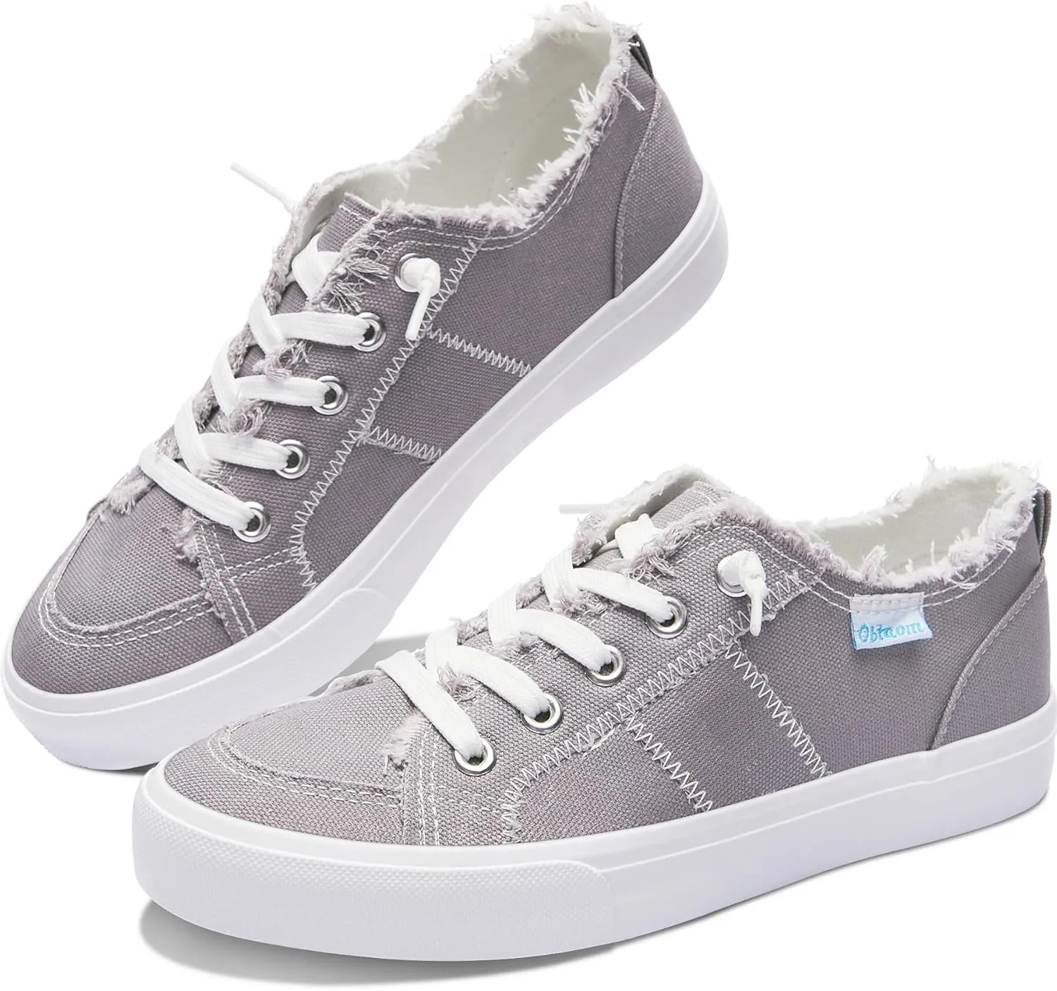 Obtaom Women's Play Fashion Sneaker White Color Washed and Leopard Canvas Slip on Shoes