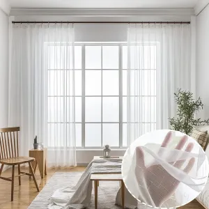 Off White Sheer Curtains 84 Inches Long 2 Panels, Thin Linen Textured Curtain for Living Room, Rustic Ivory See Through Window Decor, DIY Pinch Pleat Drapes for Track System