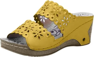 oiangi Summer Wedge Sandals for Women Casual Fish Mouth Open Toe Hollow Flower Embroidered Slip on Platform Slippers Solid Comfy Ladies High Heel Shoes Slides