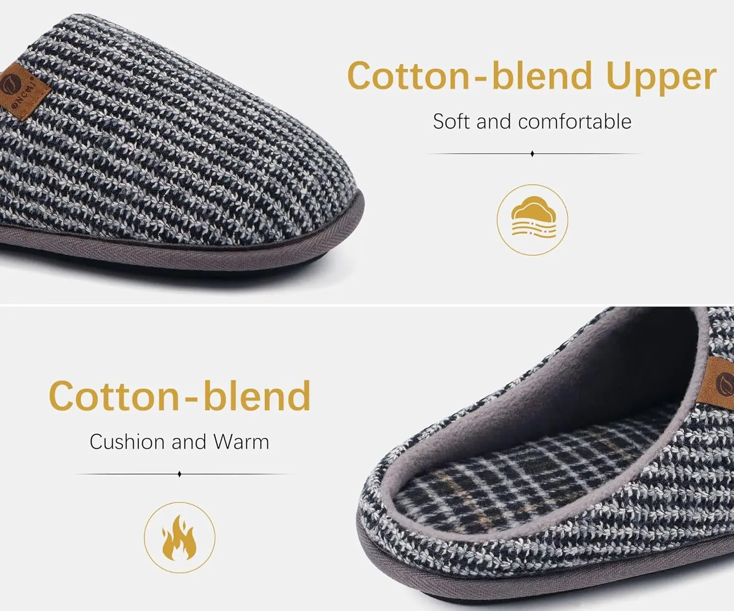 ONCAI Mens Cozy Memory Foam Scuff Slippers Slip On Warm House Shoes Indoor/Outdoor with Best Arch Support