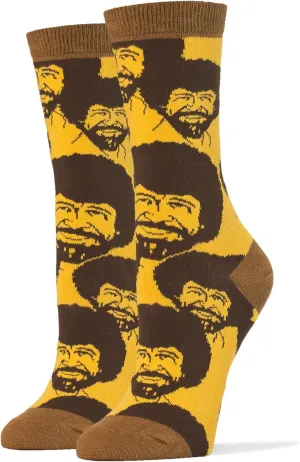 ooohyeah Women's Novelty Funny Bob Ross Crew Socks, Holiday Crazy Fun Dress Socks, Fits Shoe Size 5-10