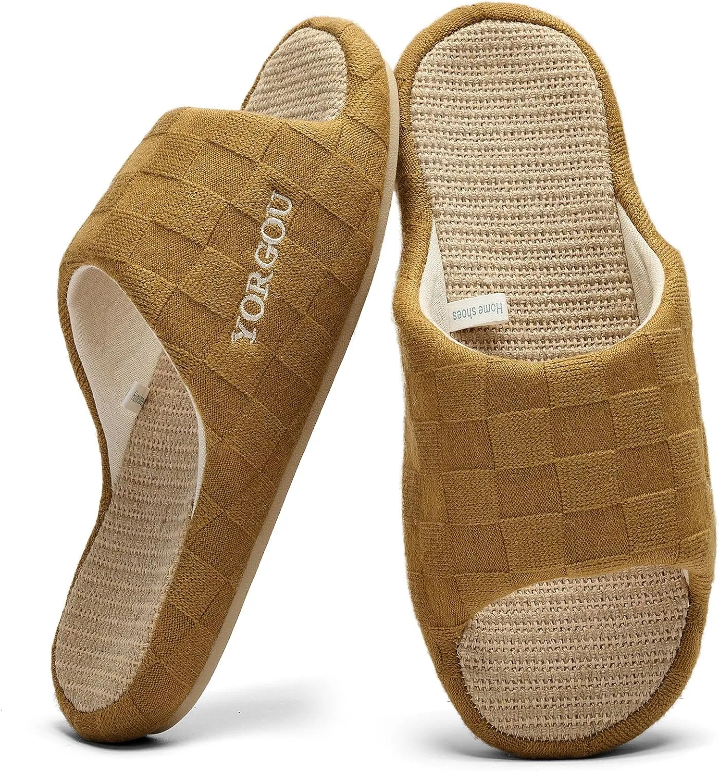 Open Toe Slippers for Women - Unisex Non-Slip Comfy House Slippers Linen Slip On Ladies Slides Breathable Indoor Shoes Washable