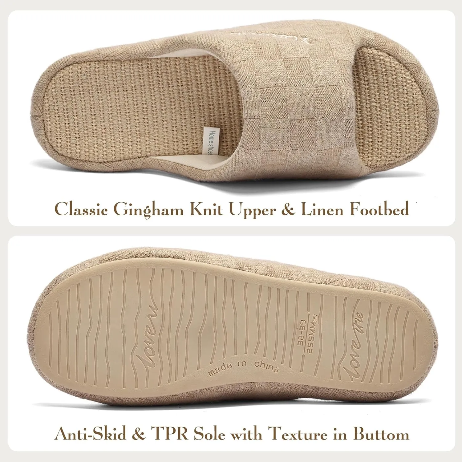 Open Toe Slippers for Women - Unisex Non-Slip Comfy House Slippers Linen Slip On Ladies Slides Breathable Indoor Shoes Washable