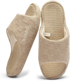 Open Toe Slippers for Women - Unisex Non-Slip Comfy House Slippers Linen Slip On Ladies Slides Breathable Indoor Shoes Washable