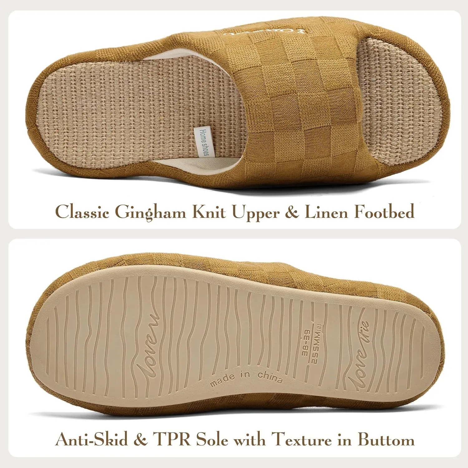 Open Toe Slippers for Women - Unisex Non-Slip Comfy House Slippers Linen Slip On Ladies Slides Breathable Indoor Shoes Washable