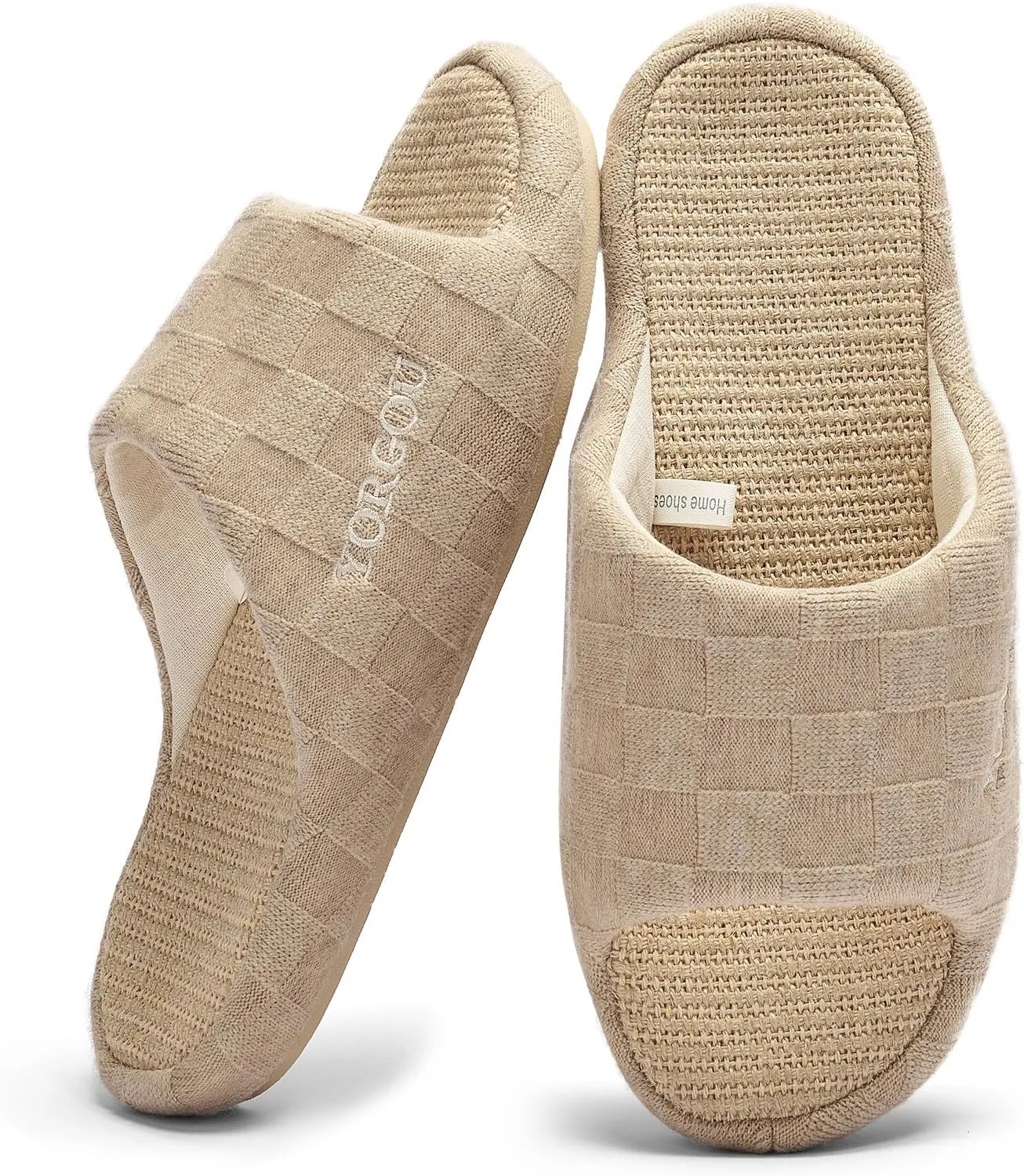 Open Toe Slippers for Women - Unisex Non-Slip Comfy House Slippers Linen Slip On Ladies Slides Breathable Indoor Shoes Washable