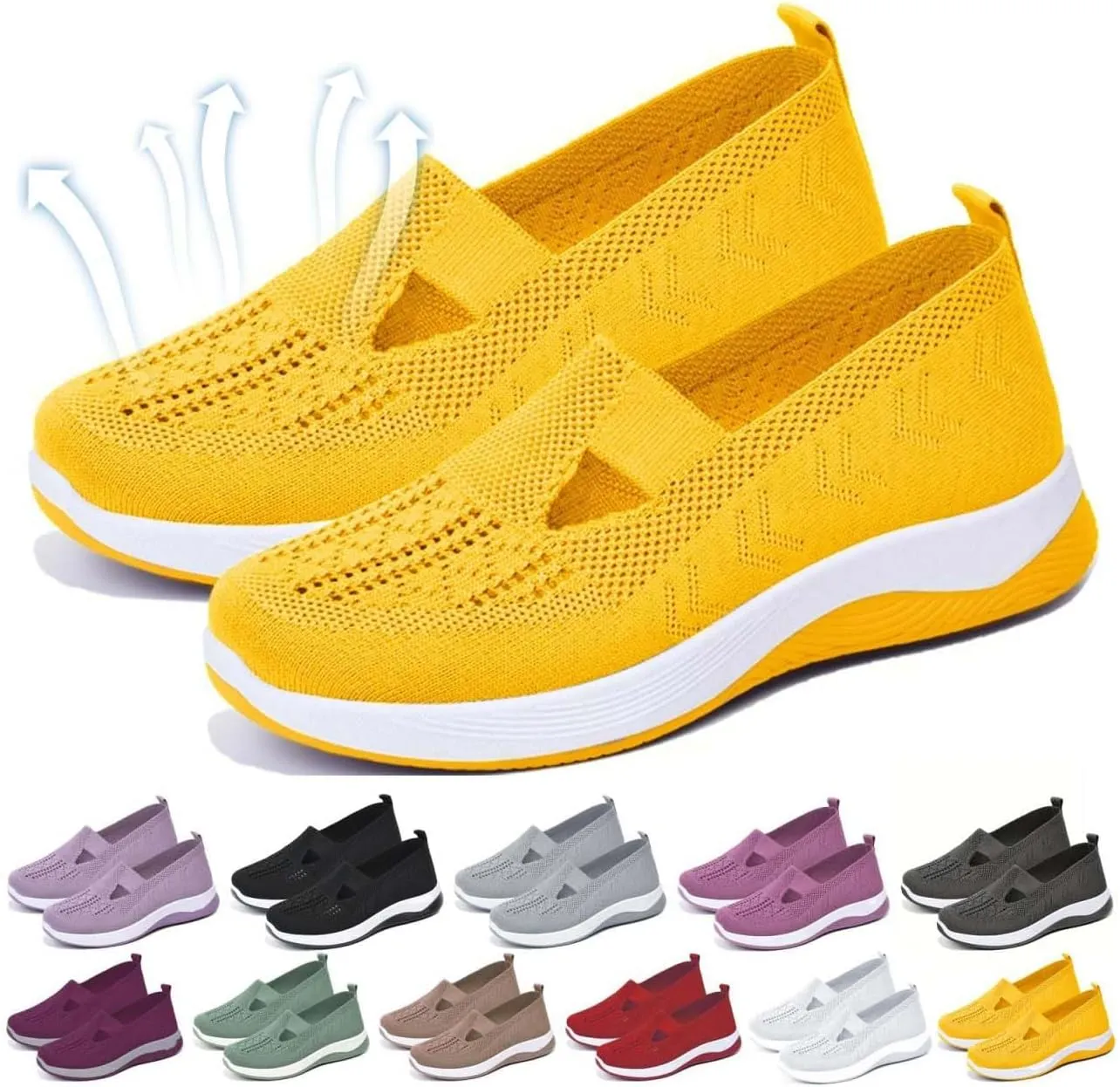 Orthopedic Shoes for Women Mesh Walking Shoes Breathable Non-Slip Slip On Loafers Lightweight Memory Foam Flat Sneakers
