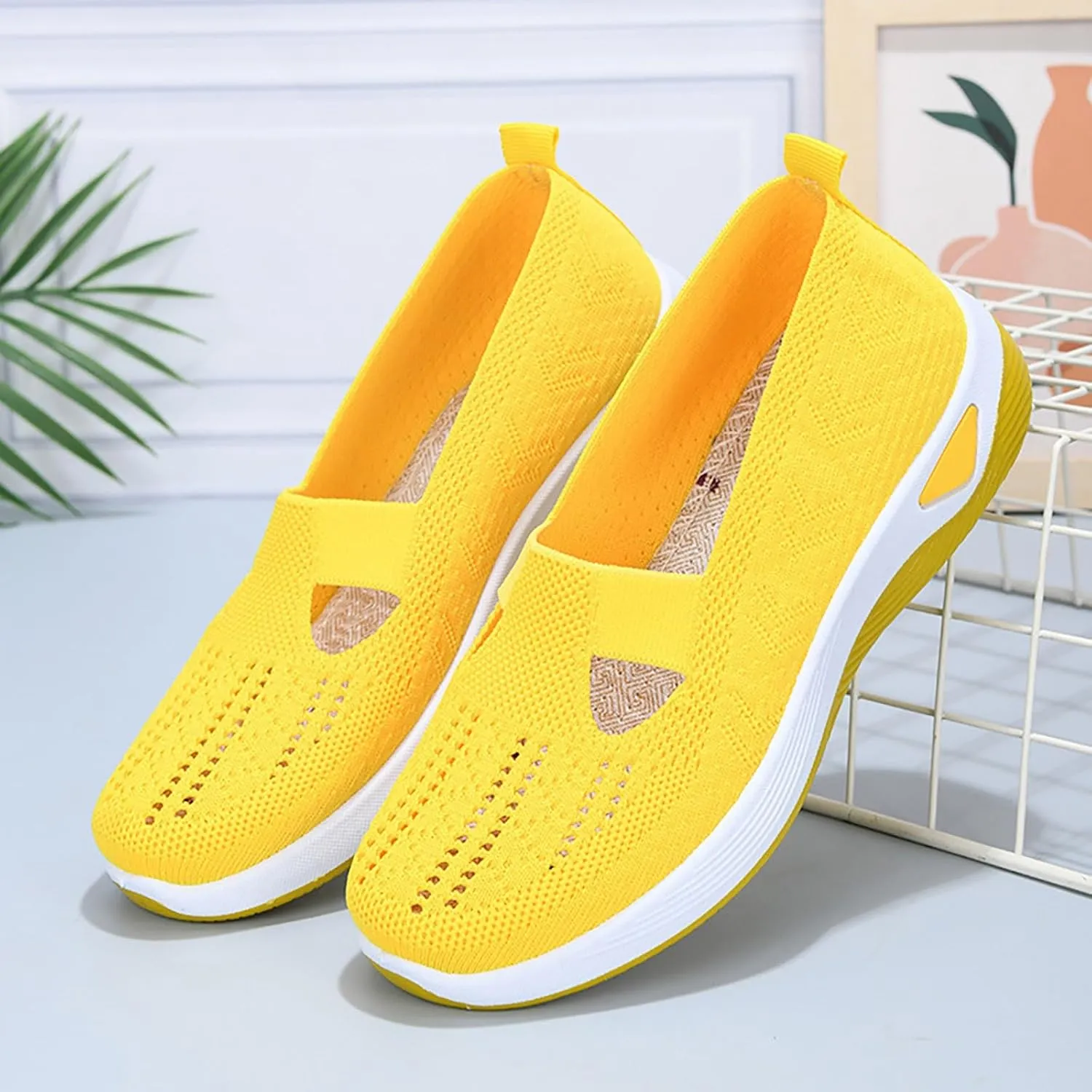 Orthopedic Shoes for Women Mesh Walking Shoes Breathable Non-Slip Slip On Loafers Lightweight Memory Foam Flat Sneakers