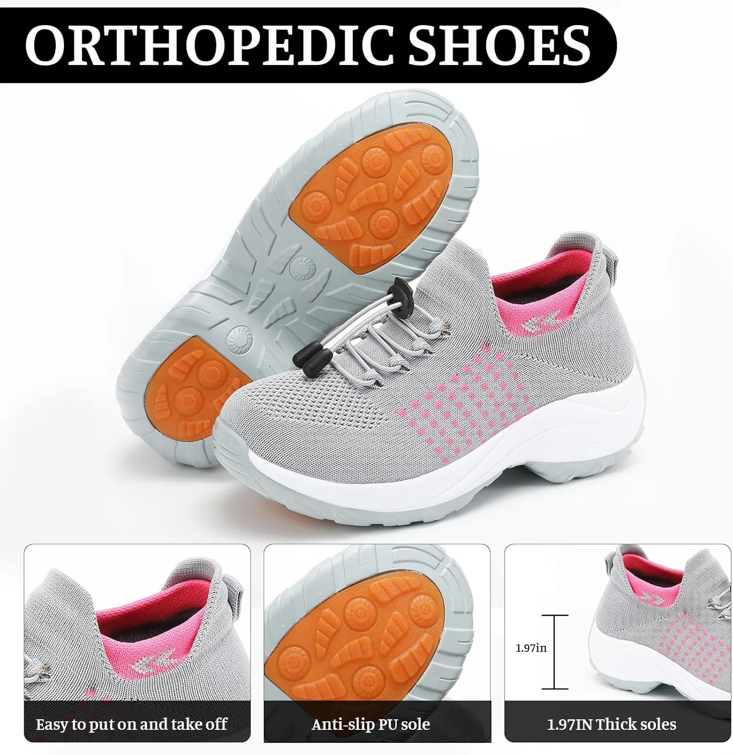Orthopedic Shoes for Women Plantar Fasciitis,Breathable Walking Sneakers for Women,Slip on Trainers with Arch Support,Womens Air Cushion Sneakers Ortho Stretch Cushion Shoes