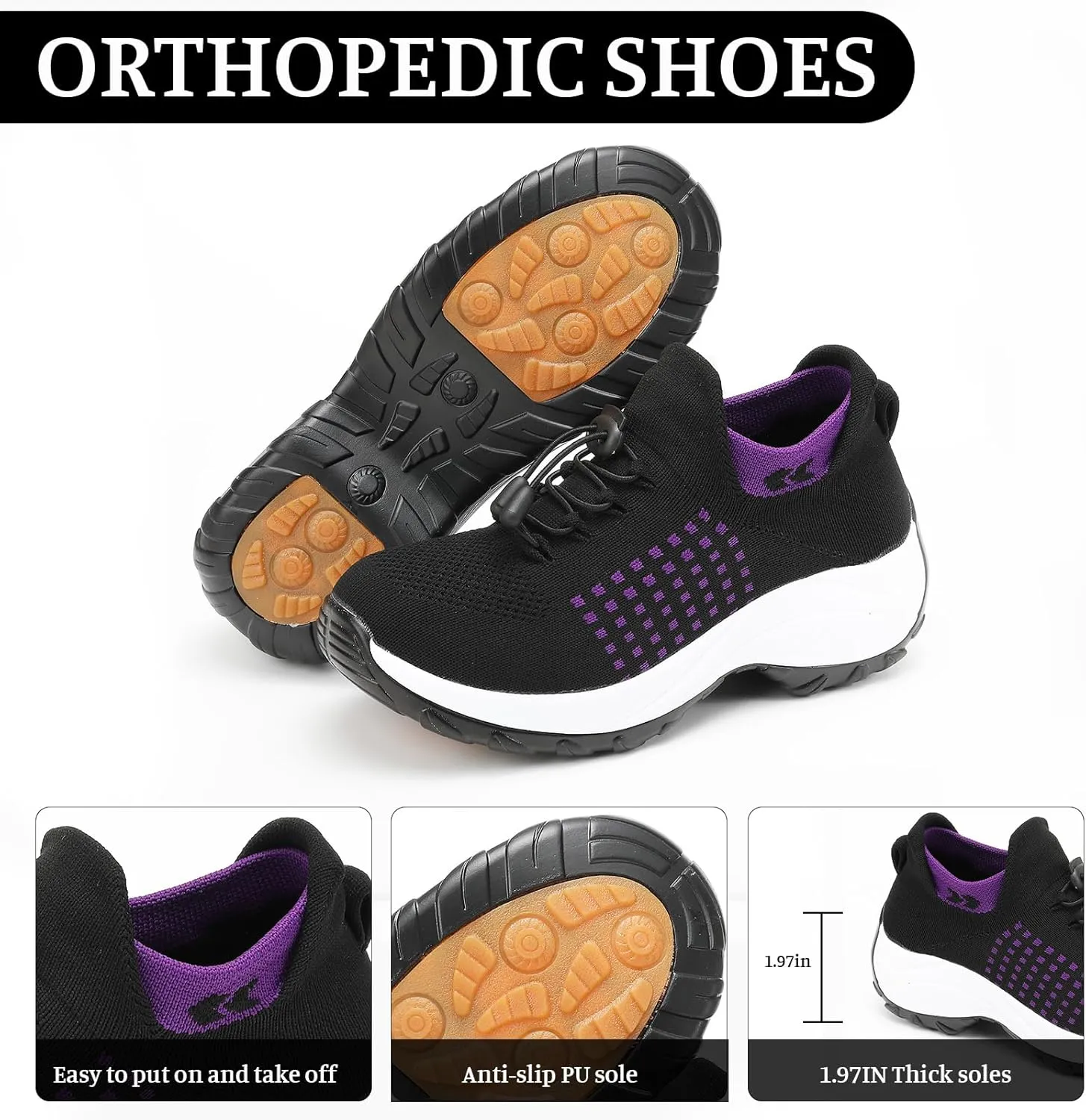 Orthopedic Shoes for Women Plantar Fasciitis,Breathable Walking Sneakers for Women,Slip on Trainers with Arch Support,Womens Air Cushion Sneakers Ortho Stretch Cushion Shoes