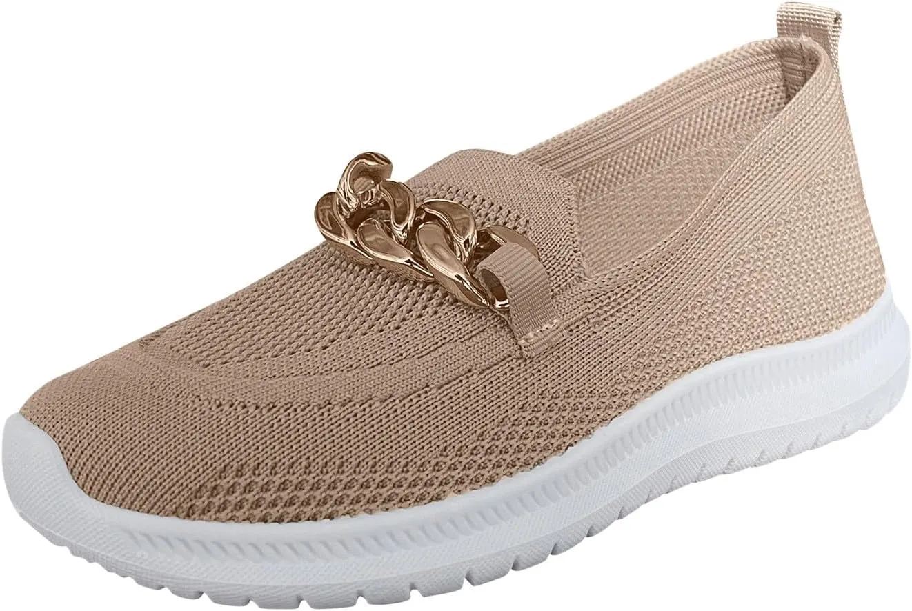 Orthopedic Slip-On Walking Shoes for Women, Comfort Loafers Wide Fit Knit Breathable Mesh Non-Slip Platform