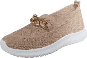 Orthopedic Slip-On Walking Shoes for Women, Comfort Loafers Wide Fit Knit Breathable Mesh Non-Slip Platform