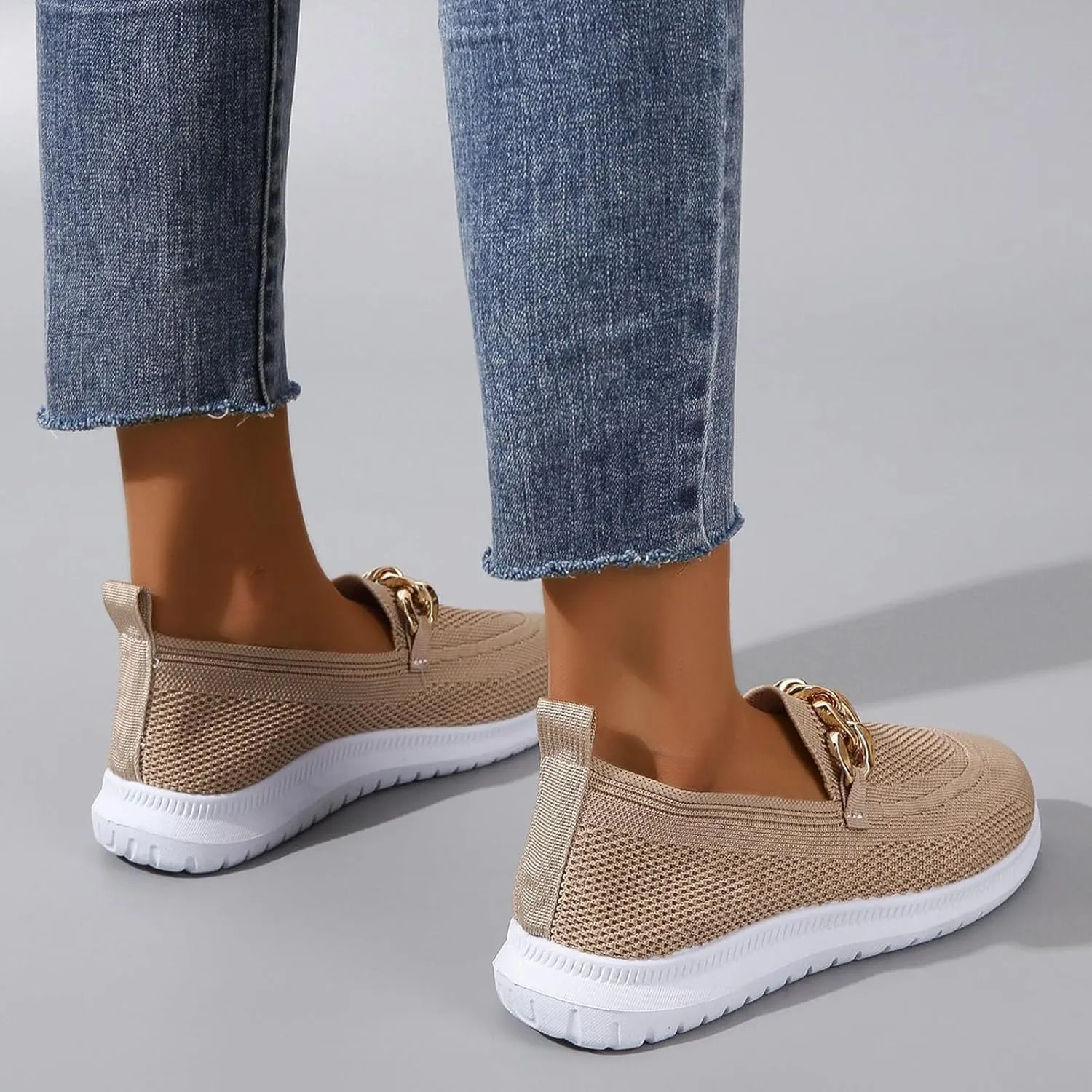 Orthopedic Slip-On Walking Shoes for Women, Comfort Loafers Wide Fit Knit Breathable Mesh Non-Slip Platform