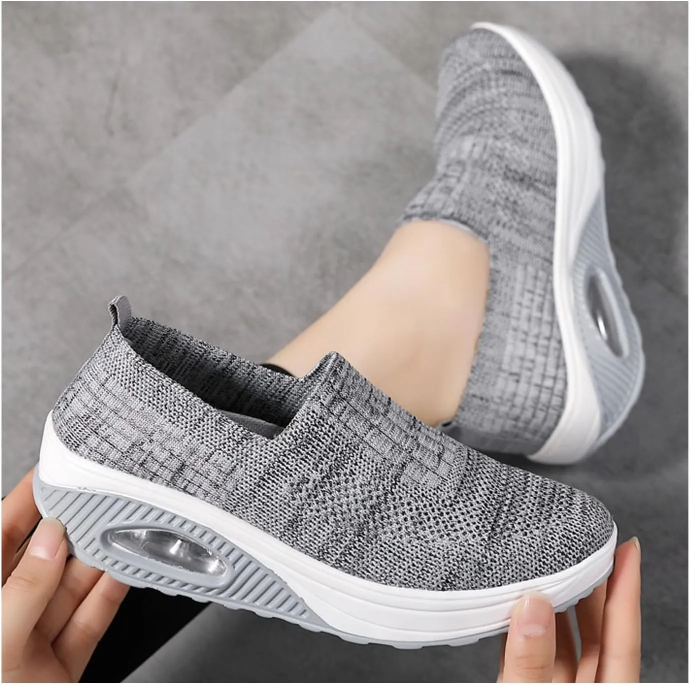 Orthopedic Sneakers for Women Slip-on Light Air Cushion Wedge Walking Shoes Mesh Arch Support Orthopedic Sneakers