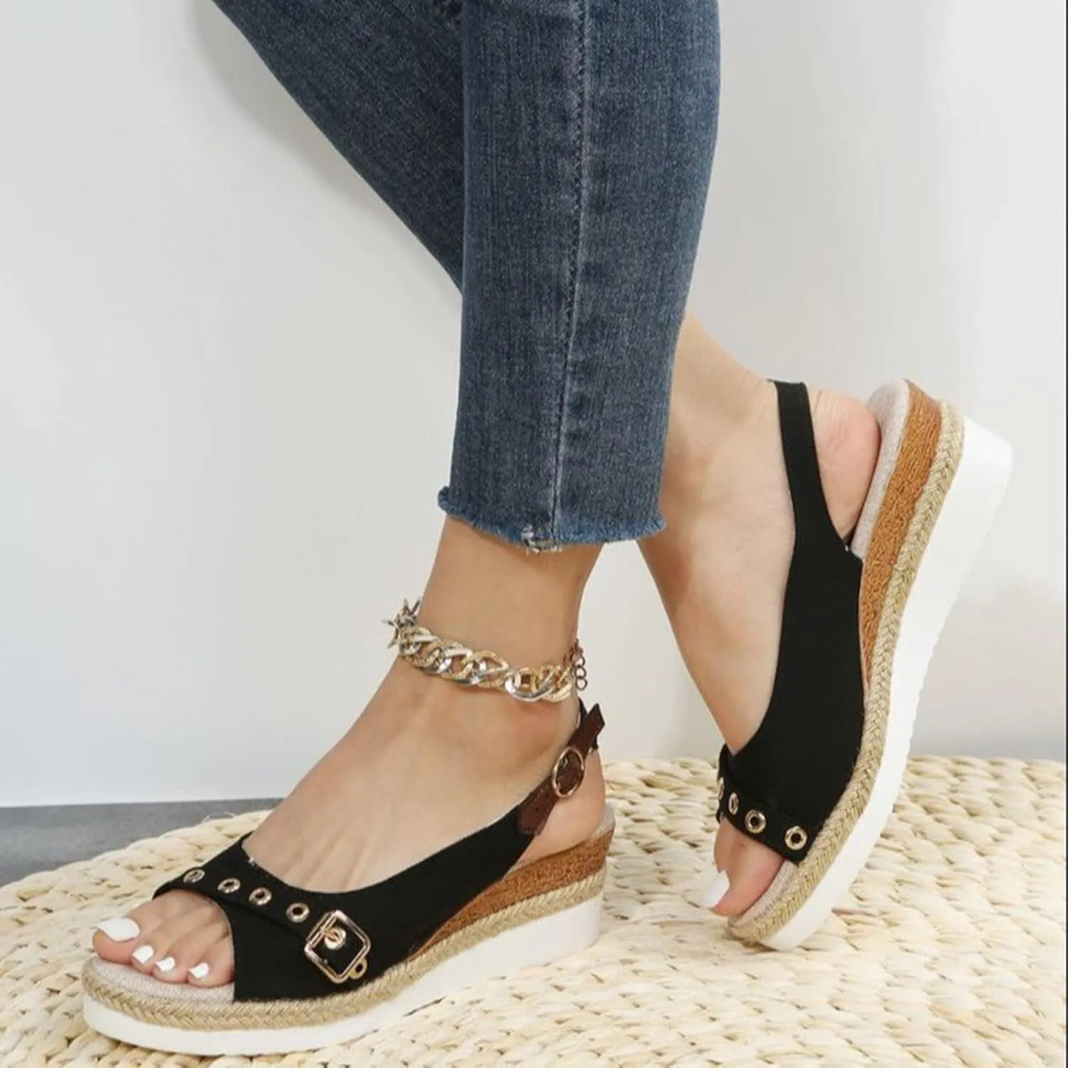 Orthopedic Wedge Sandals for Women Arch Support Trendy Summer Y2K 2025 Solid Spring Buckle Cute Dressy Peep Toe Thick Sole Beach Dress Comfortable