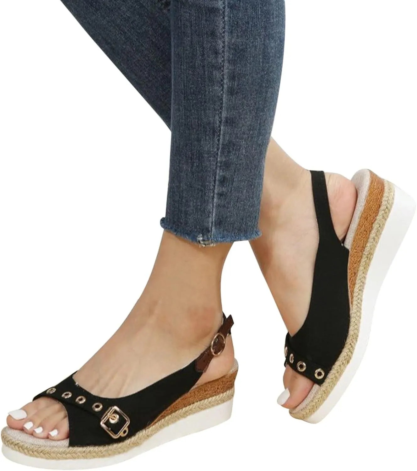 Orthopedic Wedge Sandals for Women Arch Support Trendy Summer Y2K 2025 Solid Spring Buckle Cute Dressy Peep Toe Thick Sole Beach Dress Comfortable