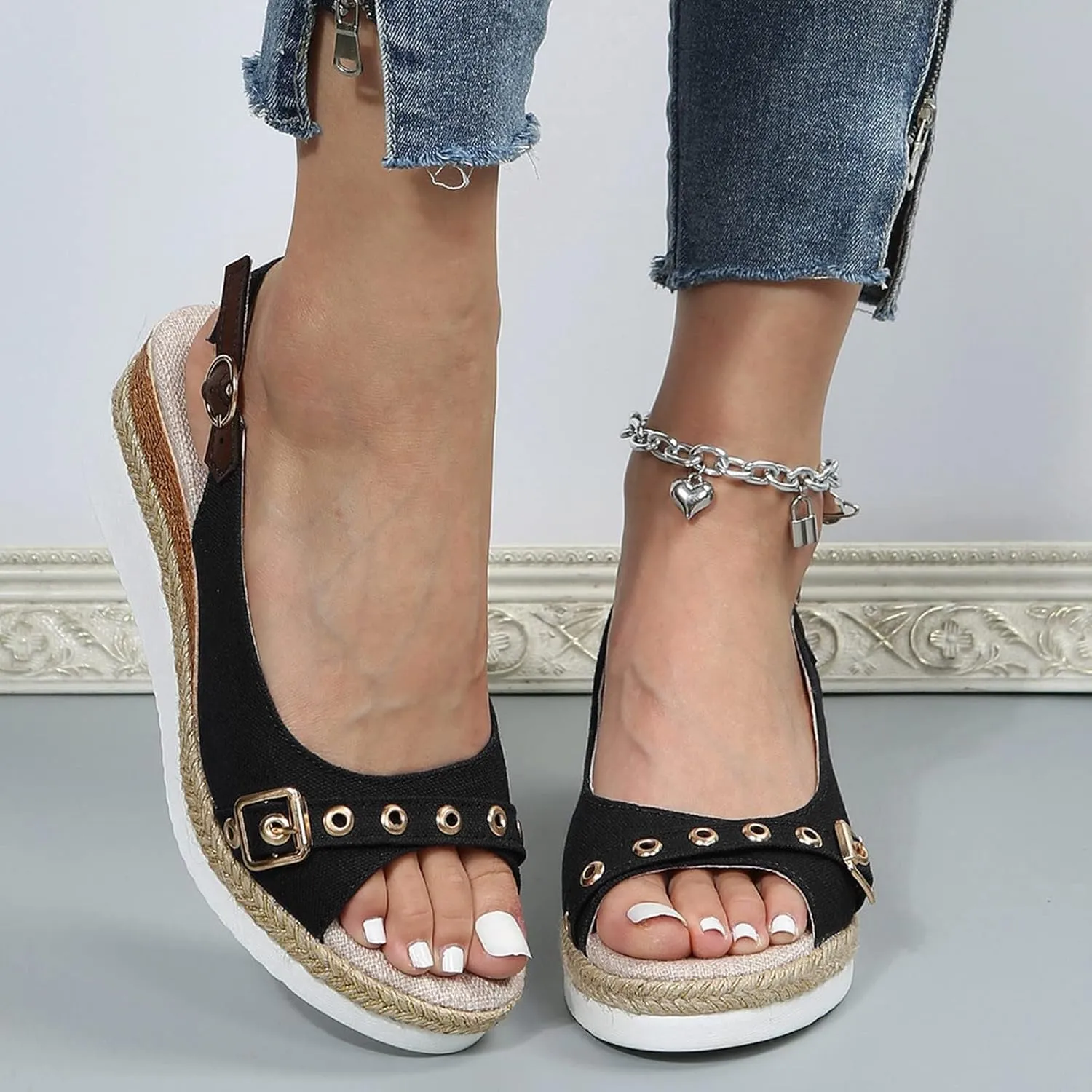 Orthopedic Wedge Sandals for Women Arch Support Trendy Summer Y2K 2025 Solid Spring Buckle Cute Dressy Peep Toe Thick Sole Beach Dress Comfortable