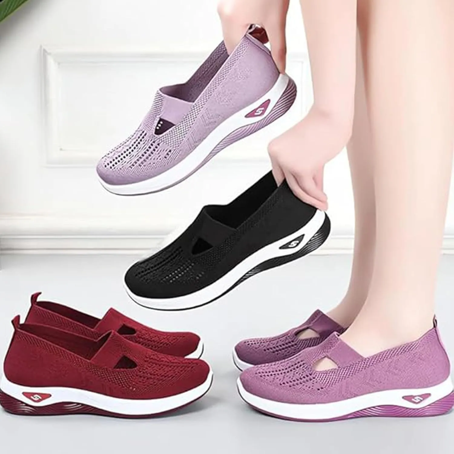 Orthopedic Woven Breathable Soft Slip On Arch Support Walking Casual Running Diabetic Foam Shoes