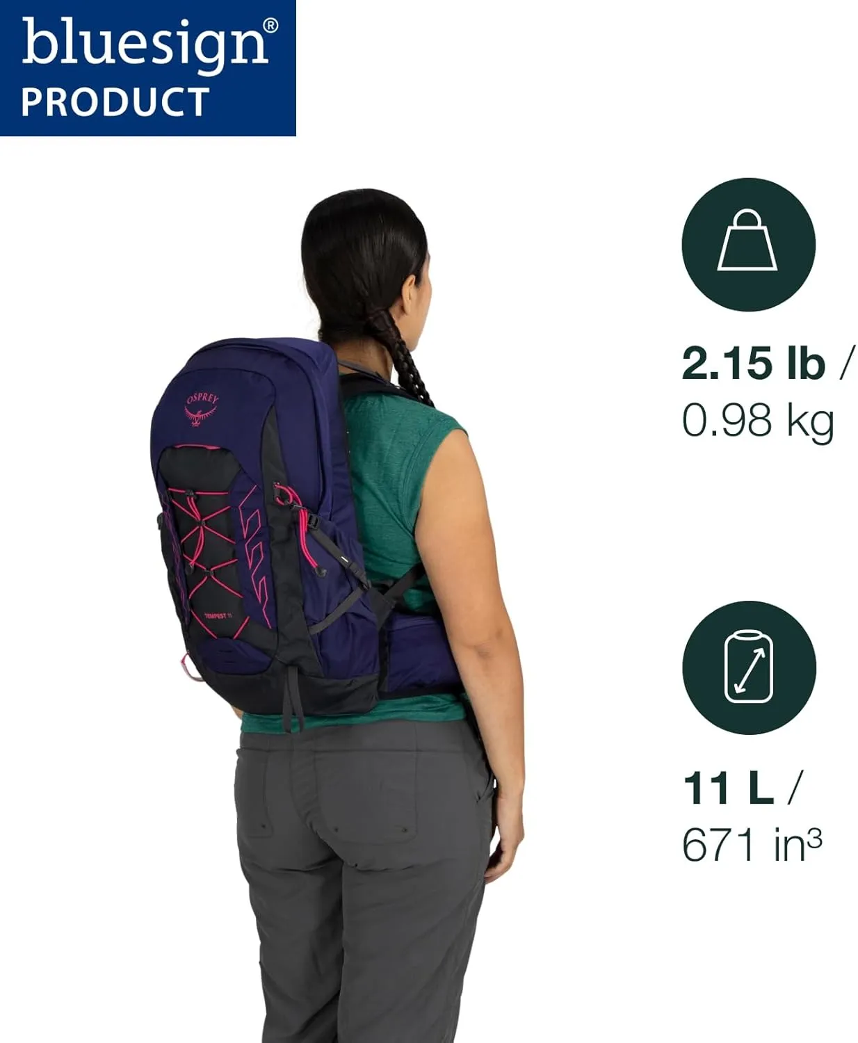 Osprey Tempest 11L Women's Lightweight Hiking Backpack with Hipbelt, Deep Fig/Hotspot Pink