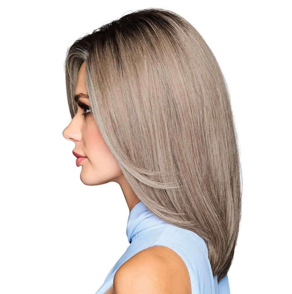 OWN THE ROOM Long Layered Mid-Length Wig, Easy to Care For Designer Series by Hairuwear, Average Cap Size, GF119 Silver And Smoke