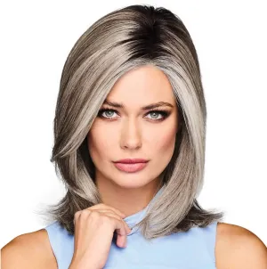 OWN THE ROOM Long Layered Mid-Length Wig, Easy to Care For Designer Series by Hairuwear, Average Cap Size, GF119 Silver And Smoke