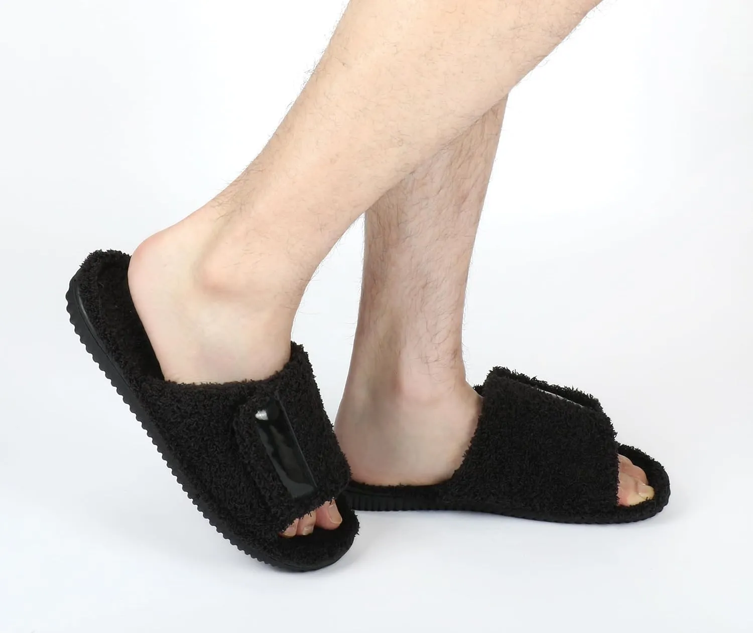 Panda Bros Adjustable House Slippers for Men Soft Open Toe Breathable Indoor Outdoor Slip on Slides Slippers with Memory Foam for Home Bedroom