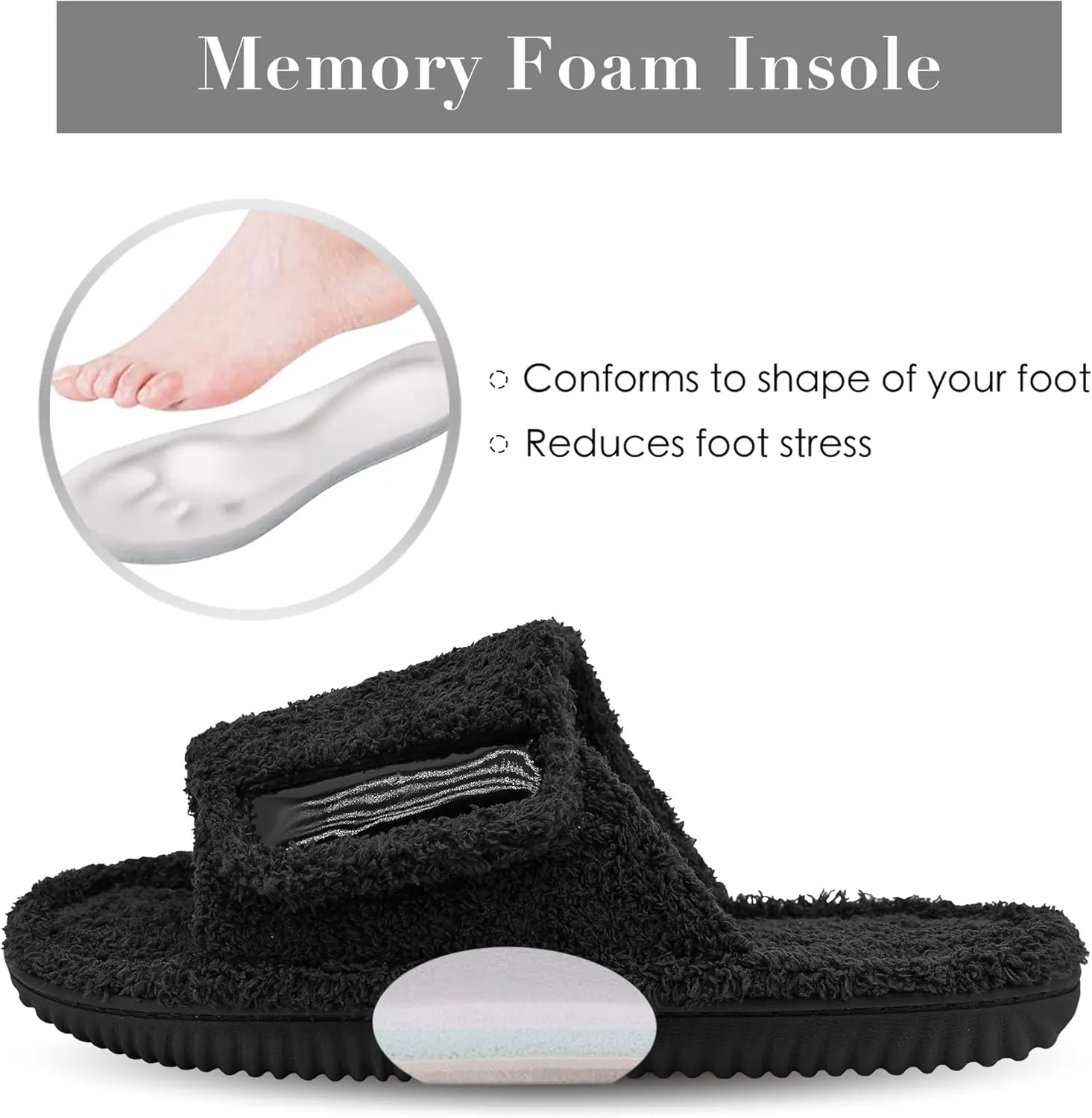 Panda Bros Adjustable House Slippers for Men Soft Open Toe Breathable Indoor Outdoor Slip on Slides Slippers with Memory Foam for Home Bedroom