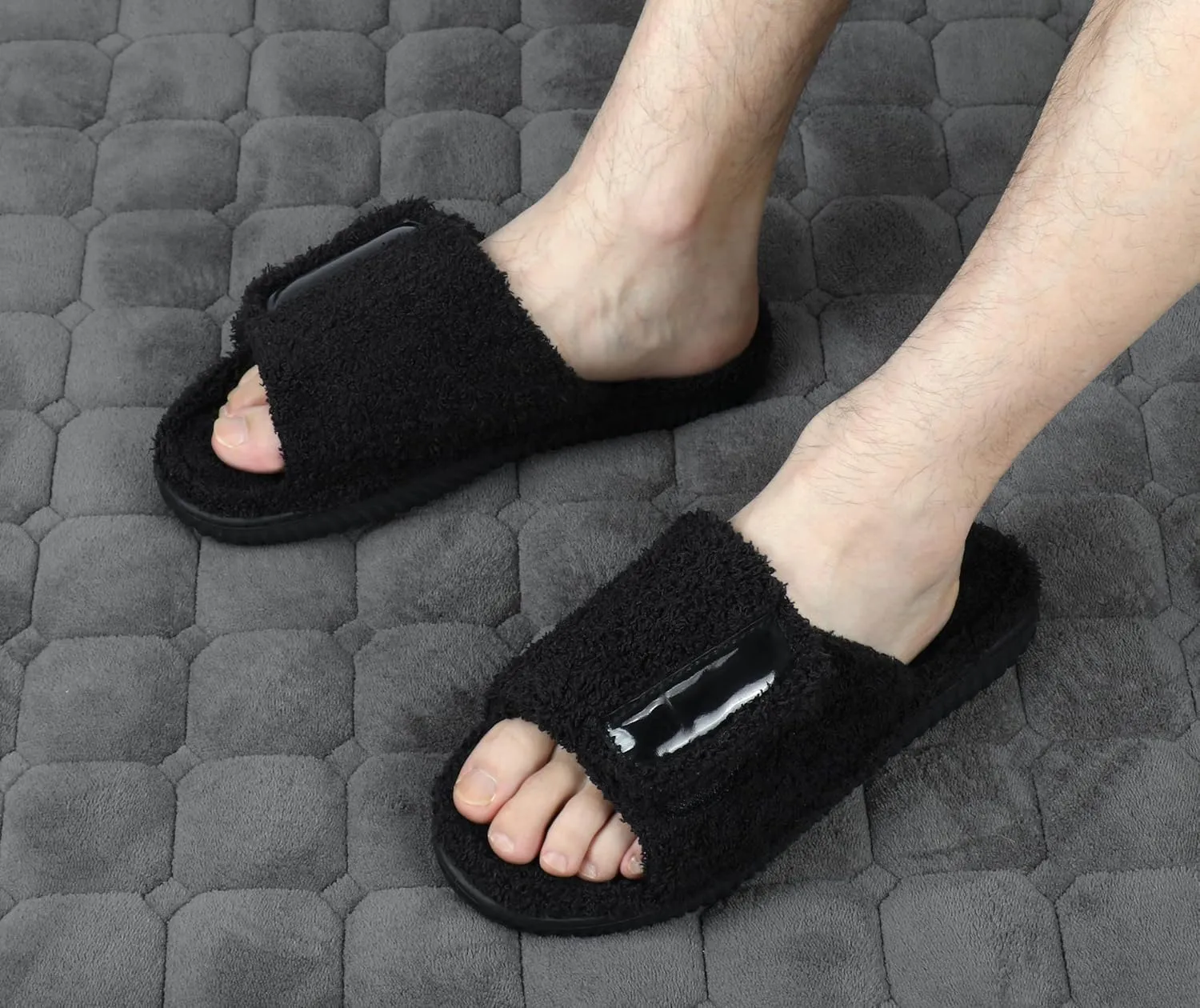 Panda Bros Adjustable House Slippers for Men Soft Open Toe Breathable Indoor Outdoor Slip on Slides Slippers with Memory Foam for Home Bedroom