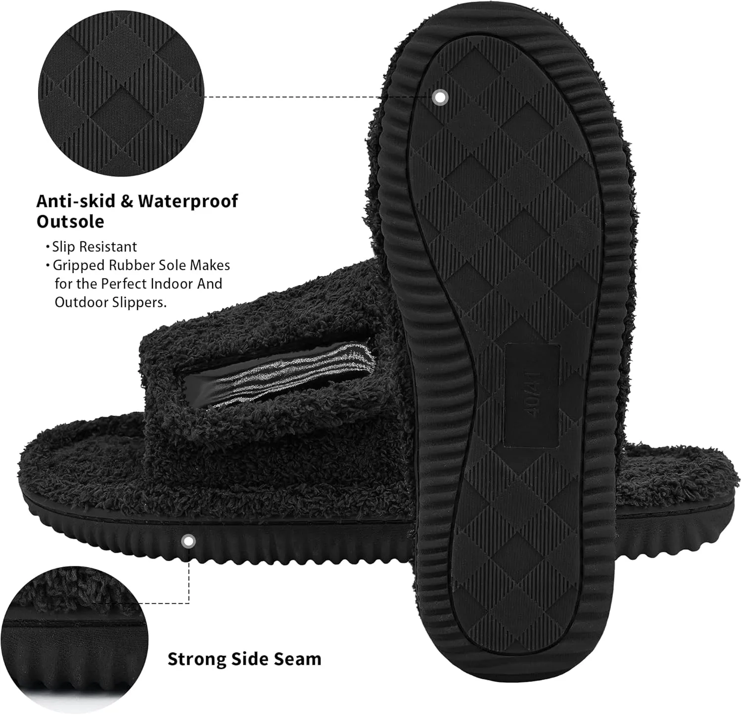 Panda Bros Adjustable House Slippers for Men Soft Open Toe Breathable Indoor Outdoor Slip on Slides Slippers with Memory Foam for Home Bedroom