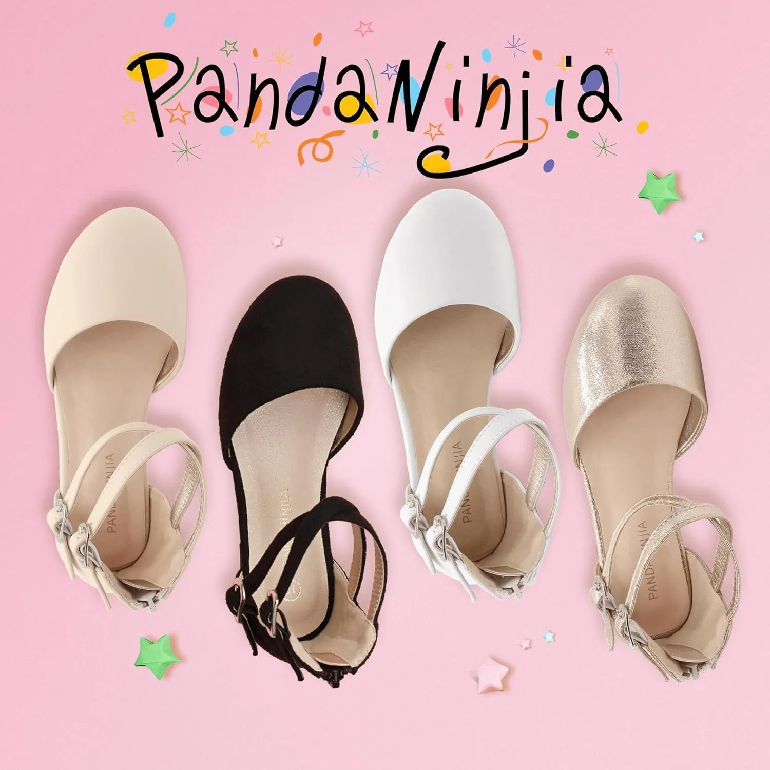 PANDANINJIA Girls Dress Shoes Flats Wedding Party School Toddler Little Kids Ankle Strap Ballet Flats Sandals