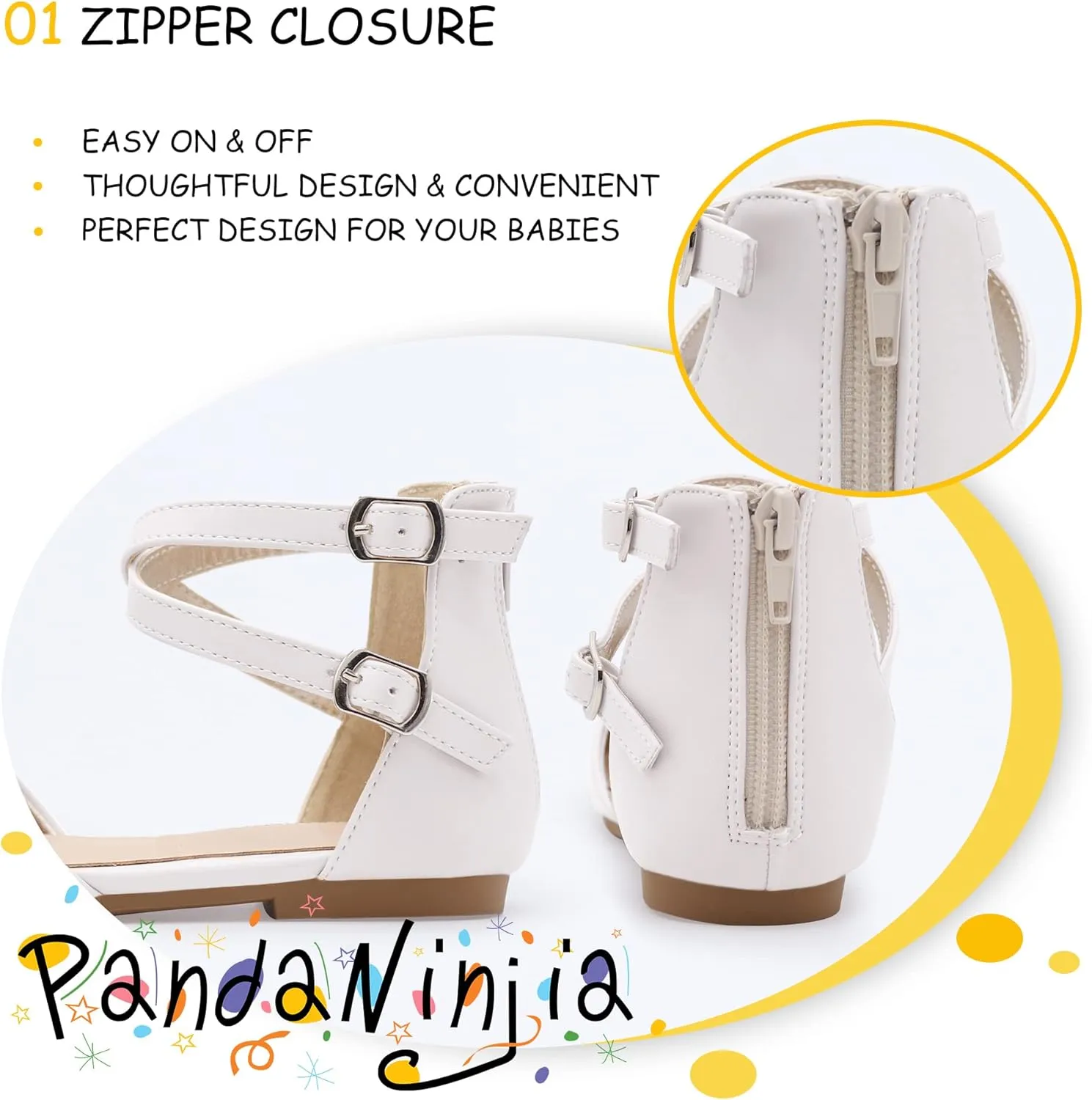 PANDANINJIA Girls Dress Shoes Flats Wedding Party School Toddler Little Kids Ankle Strap Ballet Flats Sandals