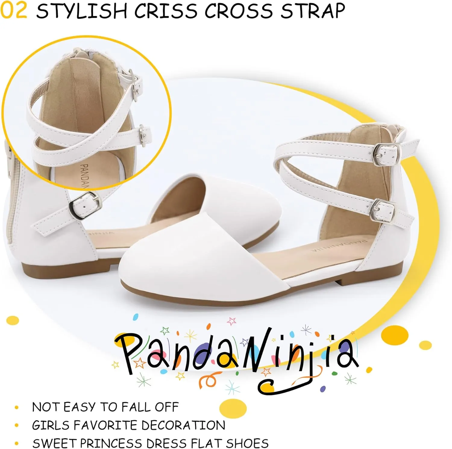 PANDANINJIA Girls Dress Shoes Flats Wedding Party School Toddler Little Kids Ankle Strap Ballet Flats Sandals