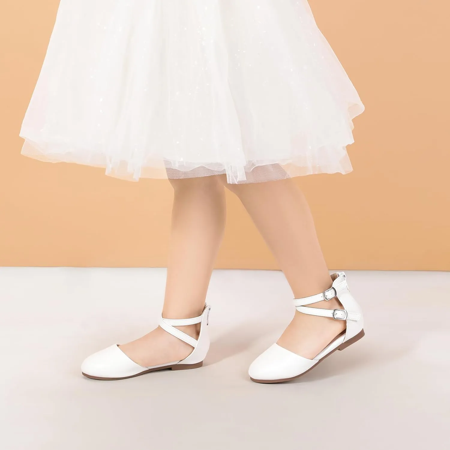 PANDANINJIA Girls Dress Shoes Flats Wedding Party School Toddler Little Kids Ankle Strap Ballet Flats Sandals