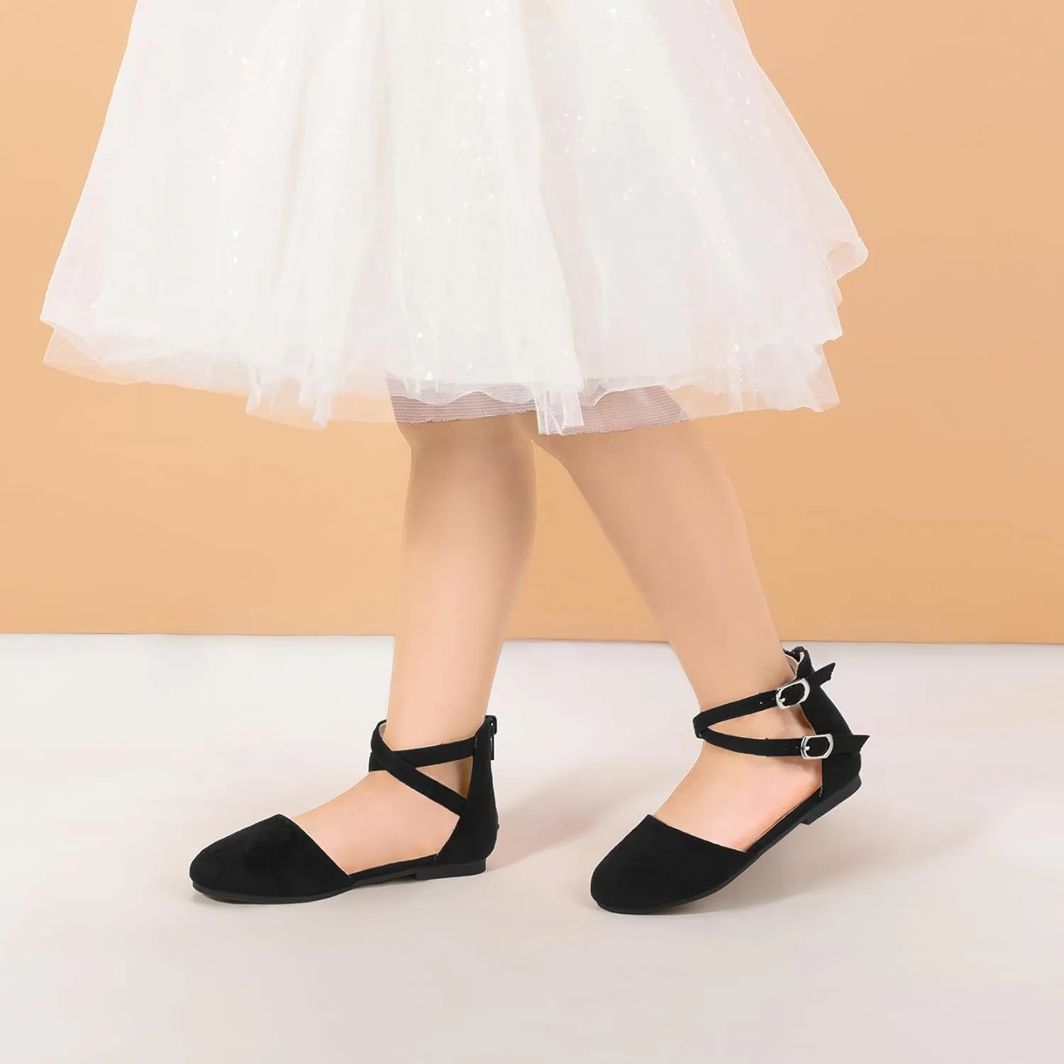 PANDANINJIA Girls Dress Shoes Flats Wedding Party School Toddler Little Kids Ankle Strap Ballet Flats Sandals