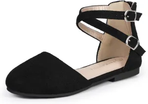 PANDANINJIA Girls Dress Shoes Flats Wedding Party School Toddler Little Kids Ankle Strap Ballet Flats Sandals